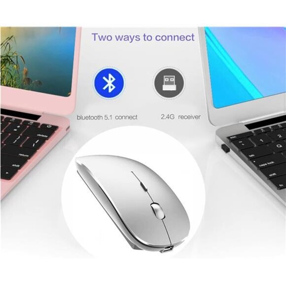 Bluetooth Wireless Mouse Rechargeable Silent Ergonomic Laptop MacBook PC iPad - Picture 2 of 8